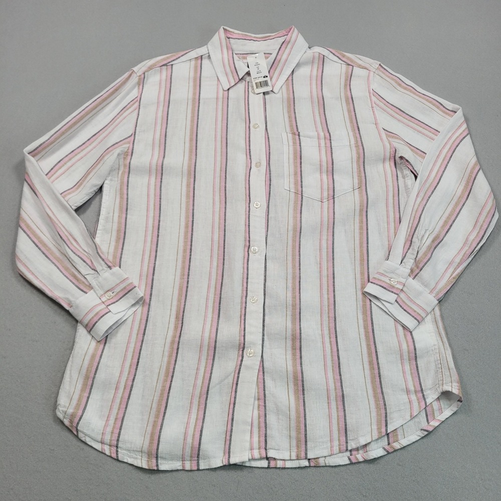 GAP Womens Linen Blend Striped Button Down Shirt Pink White XS GP007933
